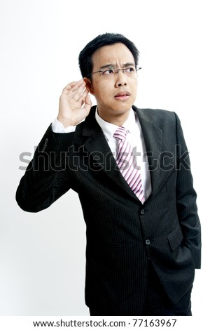 young business man portrait in white background (keep listening)