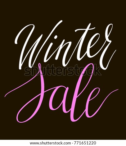 winter sale special lettering for marketing promo. white and pink hand drawn calligraphy vector font. girly style.