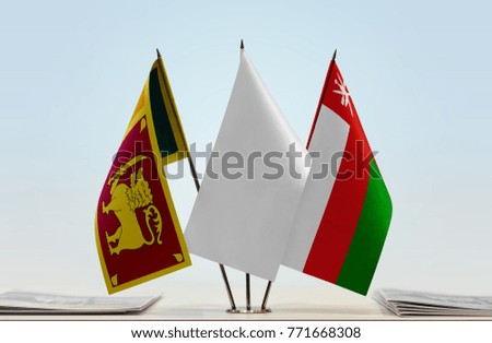Flags of Sri Lanka and Oman with a white flag in the middle