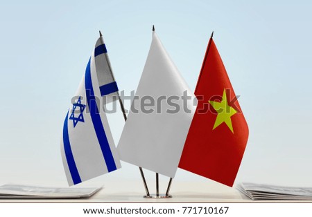 Flags of Israel and Vietnam with a white flag in the middle