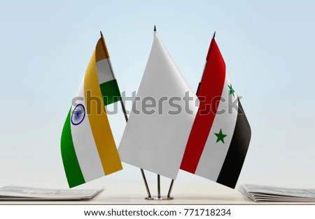 Flags of India and Syria with a white flag in the middle