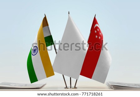 Flags of India and Singapore with a white flag in the middle