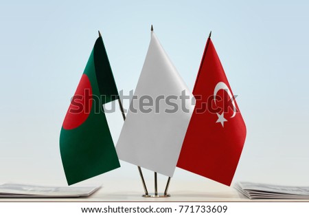 Flags of Bangladesh and Turkey with a white flag in the middle