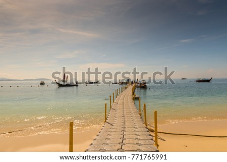 toned picture - view of the pontone with boats in Thailand on the island of Hong