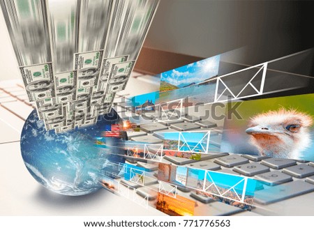 Money cash banknote on laptop keyboard, digital money and e-commerce concept " "Elements of this image furnished by NASA "