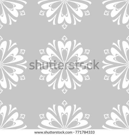 White floral design on gray background. Seamless pattern for textile and wallpapers