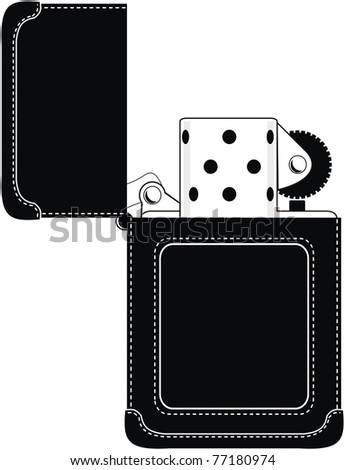 Gasoline lighter in stylish black leather sheath (original design) -  isolated illustration  on white background