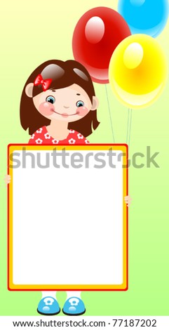 Girl with balloons on green background.place for your text.