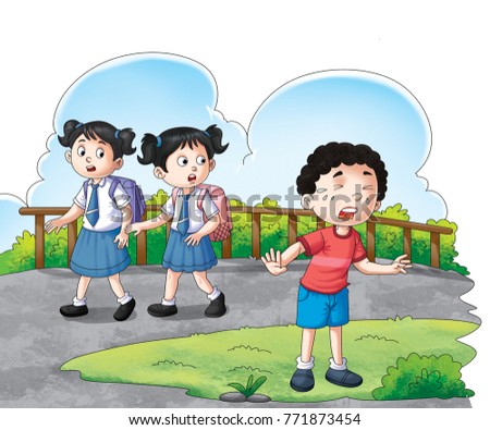 illustration of school boy weeping