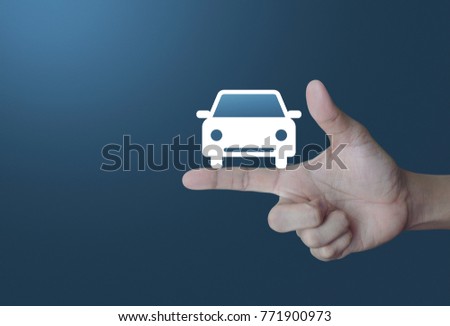 Taxi car flat icon on finger over light gradient blue background, Business service car concept