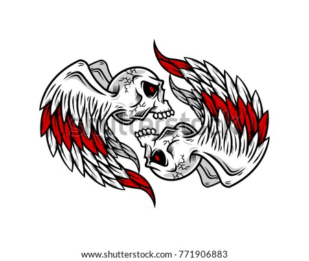 Skull logo, icon or skull illustration with wings, vector of skeleton.