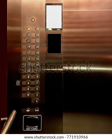 Inside the luxury elevator shown control panel for graphic backgrounds.