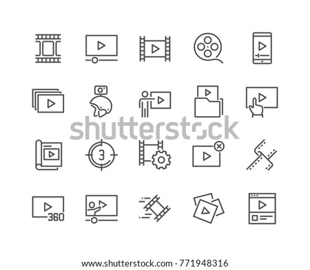 Simple Set of Video Content Related Vector Line Icons. 
Contains such Icons as Presentation, Stream, Library and more.
Editable Stroke. 48x48 Pixel Perfect. Royalty-Free Stock Photo #771948316