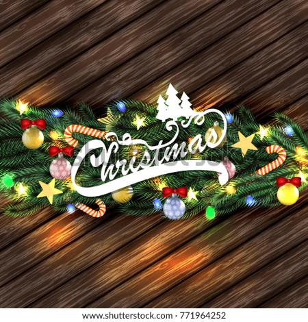 Christmas background with decorations. Congratulations on Christmas. Vector
