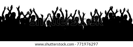 Applause people. Cheerful crowd cheering. Hands up. Silhouette vector Royalty-Free Stock Photo #771976297