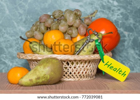 Different fruit and key to health concept