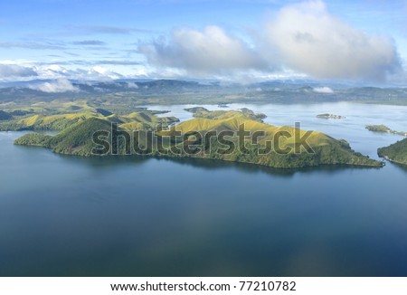 Aerial photo of the coast of New Guinea with jungles and deforestation Royalty-Free Stock Photo #77210782