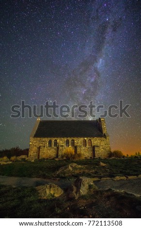 Beautiful Milky Way above the Church of the Good Sheperd in Tekapo (New Zealand).