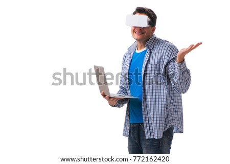 Young man wearing virtual reality VR glasses