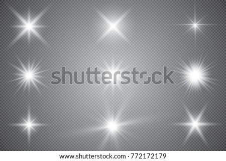 Glowing lights effect, flare, explosion and stars. Special effect isolated on transparent background Royalty-Free Stock Photo #772172179