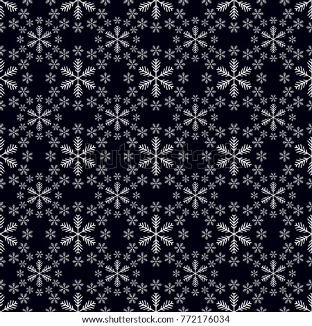 White snowflakes seamless pattern on black Christmas background.
