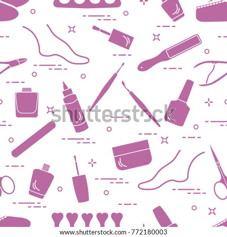 Pattern of manicure and pedicure tools and products for beauty and care. Design for banner, poster or print.