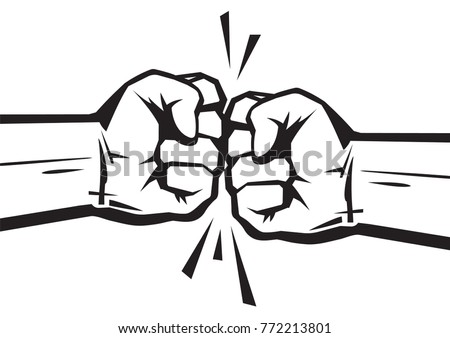 Two clenched fists bumping together. The concept of conflict, confrontation,   resistance, competition, struggle. Hand drawn vector illustration isolated on white background.  Royalty-Free Stock Photo #772213801