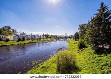 Torzhok, Russia, River Tvertsa embankment and Tveretskogo