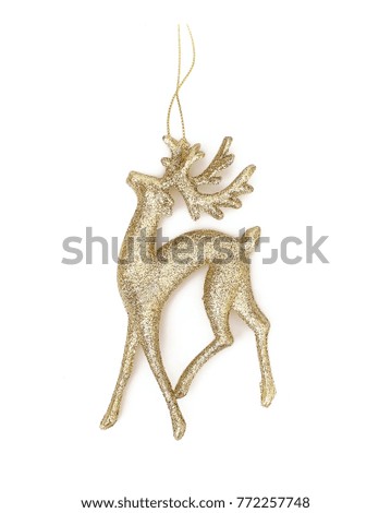Christmas tree toy "Golden deer" isolated on white background