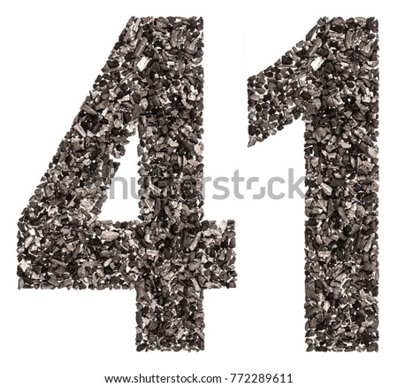 Arabic numeral 41, forty one, from black a natural charcoal, isolated on white background