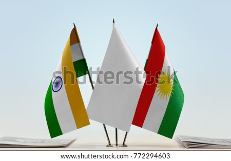 Flags of India and Kurdistan with a white flag in the middle