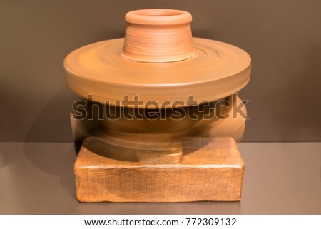 Reconstruction of primitive potter wheel. Brought by Phoenician people to Iberian Peninsula during 9th Century BC  
