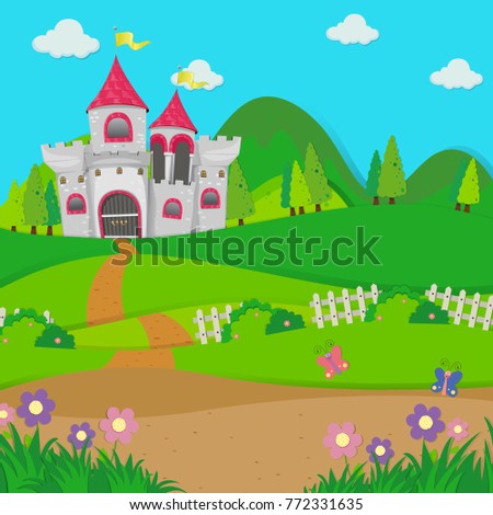 Background scene with castle towers in the field illustration