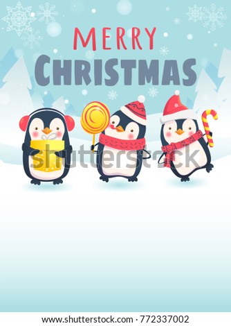 Merry Christmas message. Merry Christmas with cute animals.