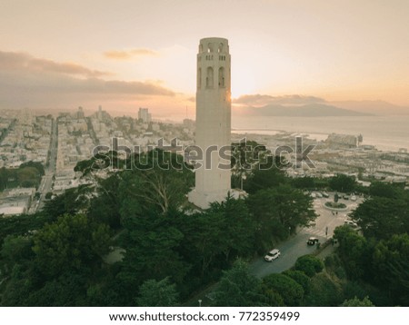 Coit Tower and San Francisco Skyline Aerial View 