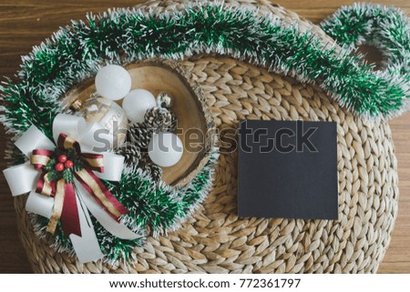 Christmas concept with empty blank book with Christmas decorations.