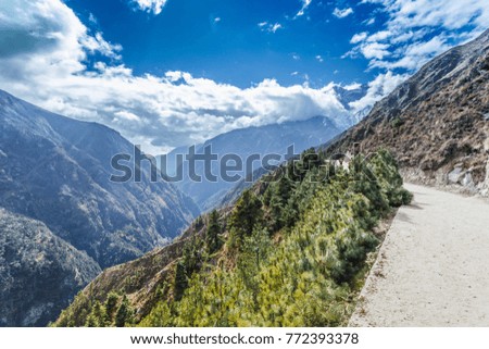 Mountain landscape with beautiful nature. Himalaya mountain view, Sagarmatha national park, Nepal.