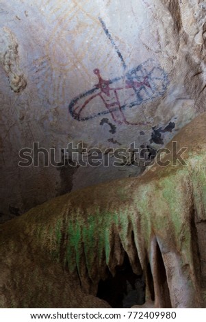 Prehistoric cave paintings over 3,000 -5,000 years Tham Pee Hua To, Ao Luek Krabi THAILAND