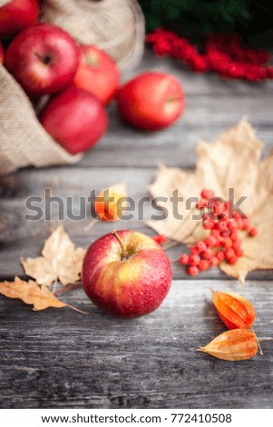 Fresh red apples on wooden background
