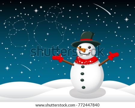 Snowman Background christmas in sky full of stars. vector illustration.
