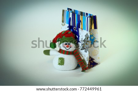 snowman and shopping bag.isolated on white background