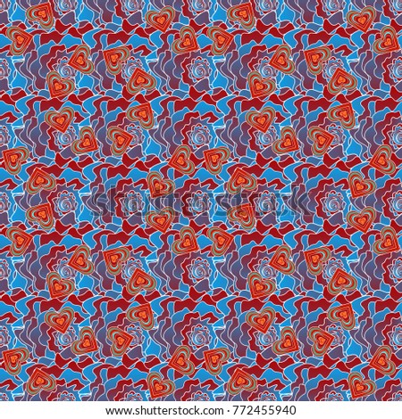 A line of neck, bags, textiles for your design. Vector illustration. Folkloric ethnic red, blue and white embroidery floral seamless pattern.