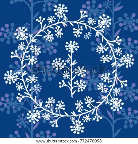 Cute winter flower wreath. Ideal for wedding invitations, greeting cards and holiday winter design.
