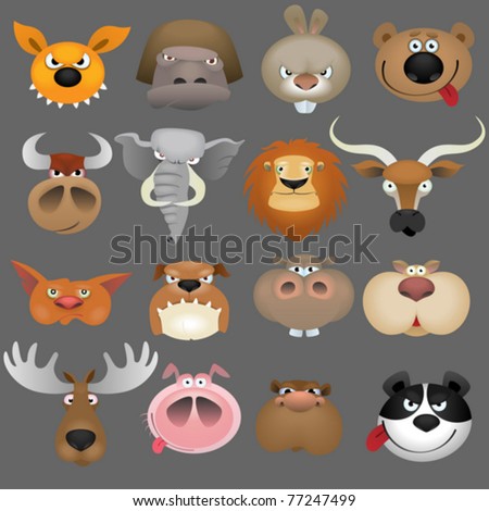 Cartoon animal heads icon set