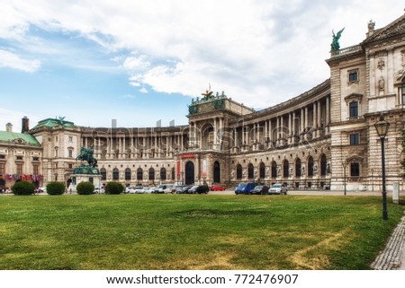 Vienna, Austria - July 09, 2017: Hofburg Palace is former imperial palace in centre of Vienna. Part of palace forms official residence and workplace of President of Austria