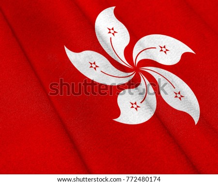 Realistic flag of Hong Kong on the wavy surface of fabric