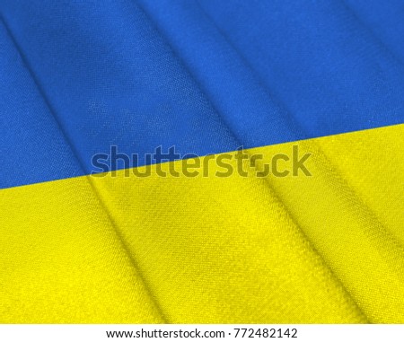 Realistic flag of Ukraine on the wavy surface of fabric
