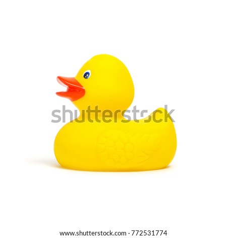 Yellow rubber duck isolated on white background Royalty-Free Stock Photo #772531774