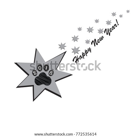Dog paw sign icon in middle of star.Puppy animal of Chinese New Year of the Dog.Vector illustration