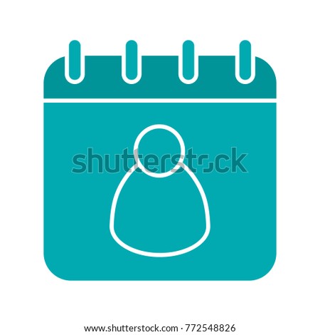 Calendar user glyph color icon. Silhouette symbol on white background. Calendar page with man. Negative space. Raster illustration